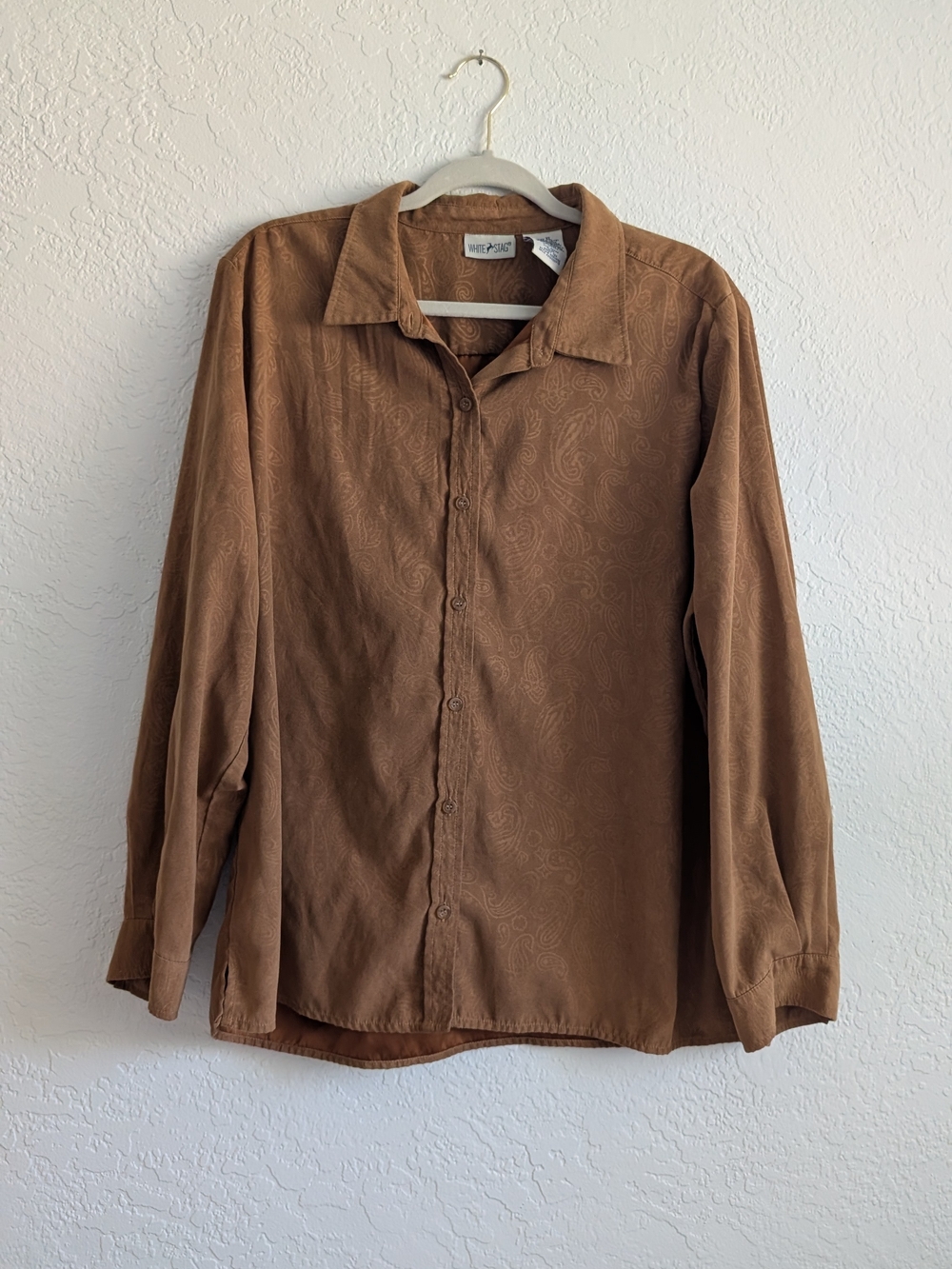 Vintage Y2K White Stag Brown Paisley Button-Down Shirt